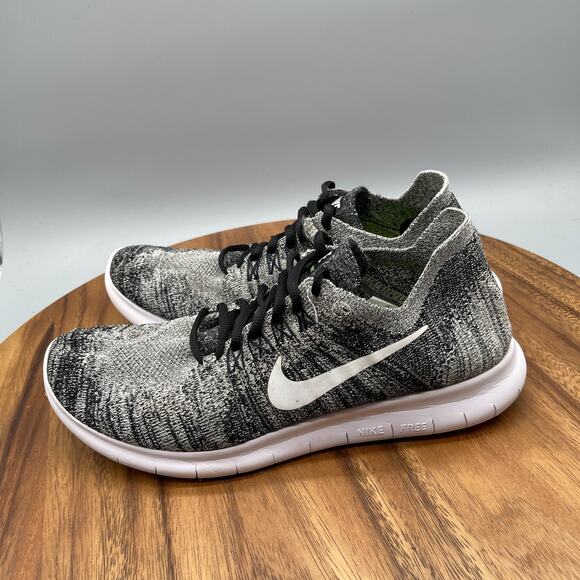 Nike Free RN Flyknit Shoes Womens 9 Oreo Black White Running Comfort Walking Gym - Picture 3 of 8